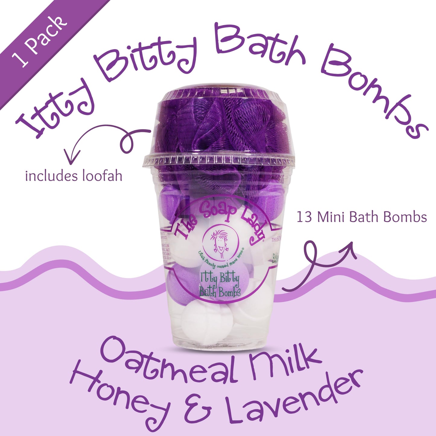 The Soap Lady Itty Bitty Bath Bombs - Oatmeal, Milk, Honey, & Lavender - Includes Loofah - .65oz Bath Bombs Beauty & Personal Care The Soap Lady