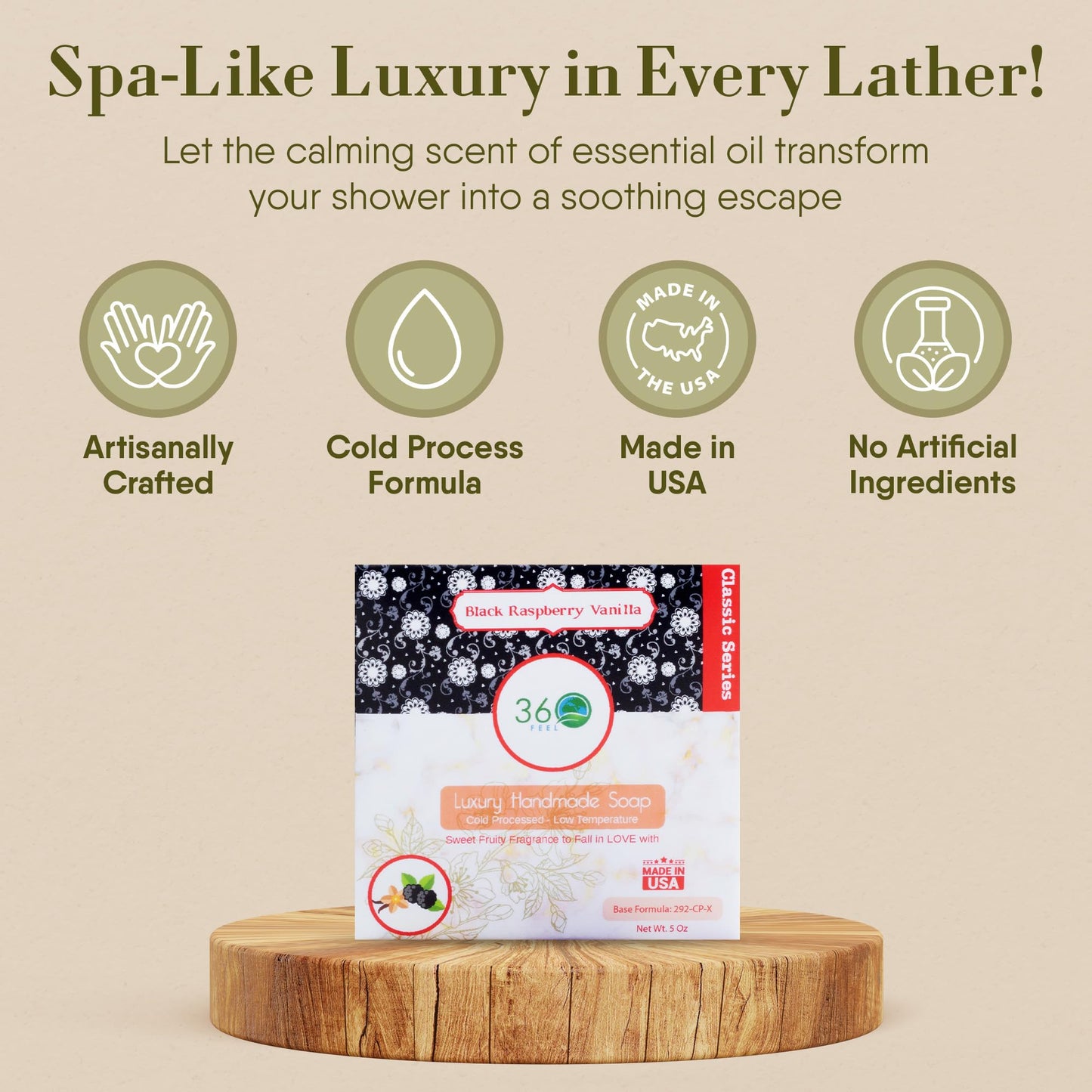 360Feel Black Raspberry Soap - Made in The USA - Castile Handmade, All-Natural Cold-Processed - Infused with Black Raspberry for an Uplifting Aroma Beauty & Personal Care 360Feel
