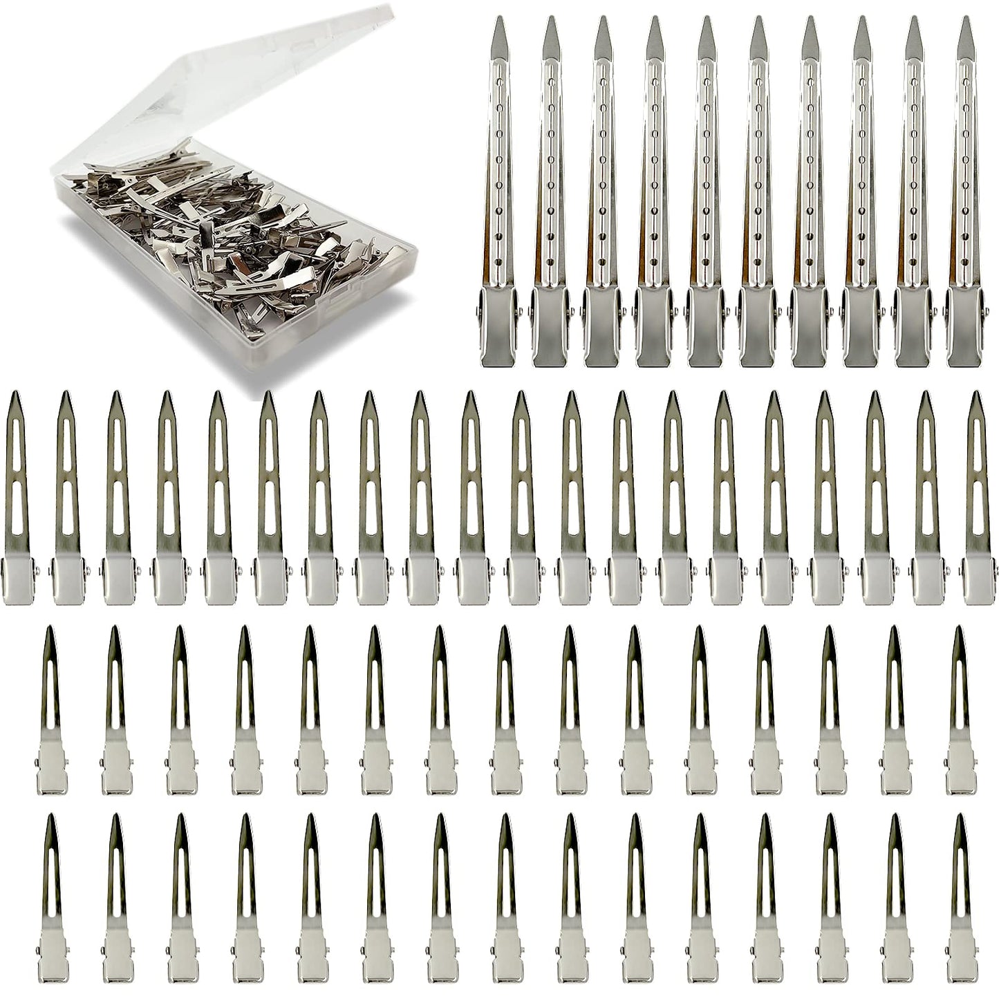 60Pcs Metal Styling Duck Billed Hair Clips, Silver Alligator Roller Clips for Women's Long Hair Styling Sectioning and Pin Curls, Bow DIY, with Case Beauty & Personal Care HiJeaton