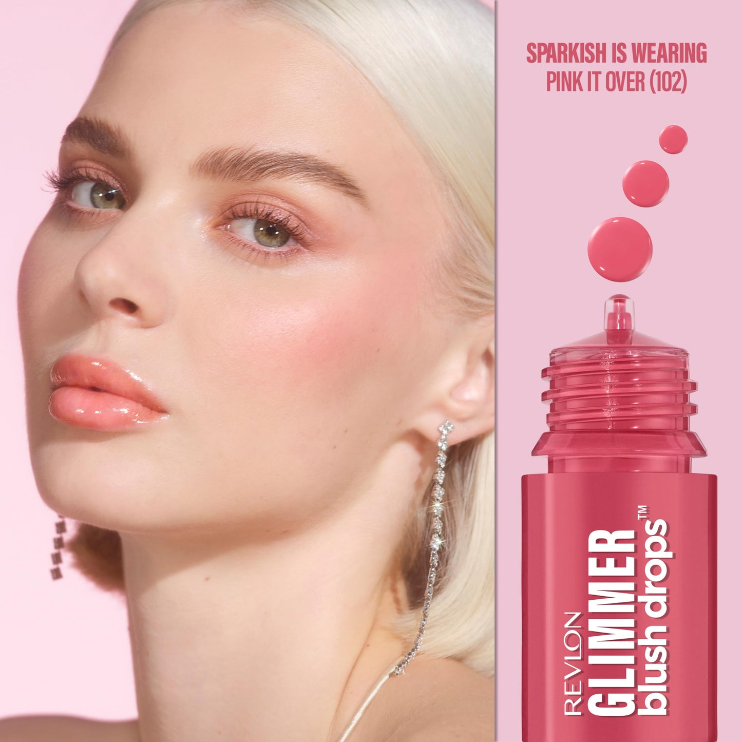 Revlon Glimmer Blush Drops, Liquid Blush for Cheeks, Liquid to Velvety Powder Finish, Glowy, High Pigment, 102 Pink It Over, 0.32 fl oz Beauty & Personal Care REVLON