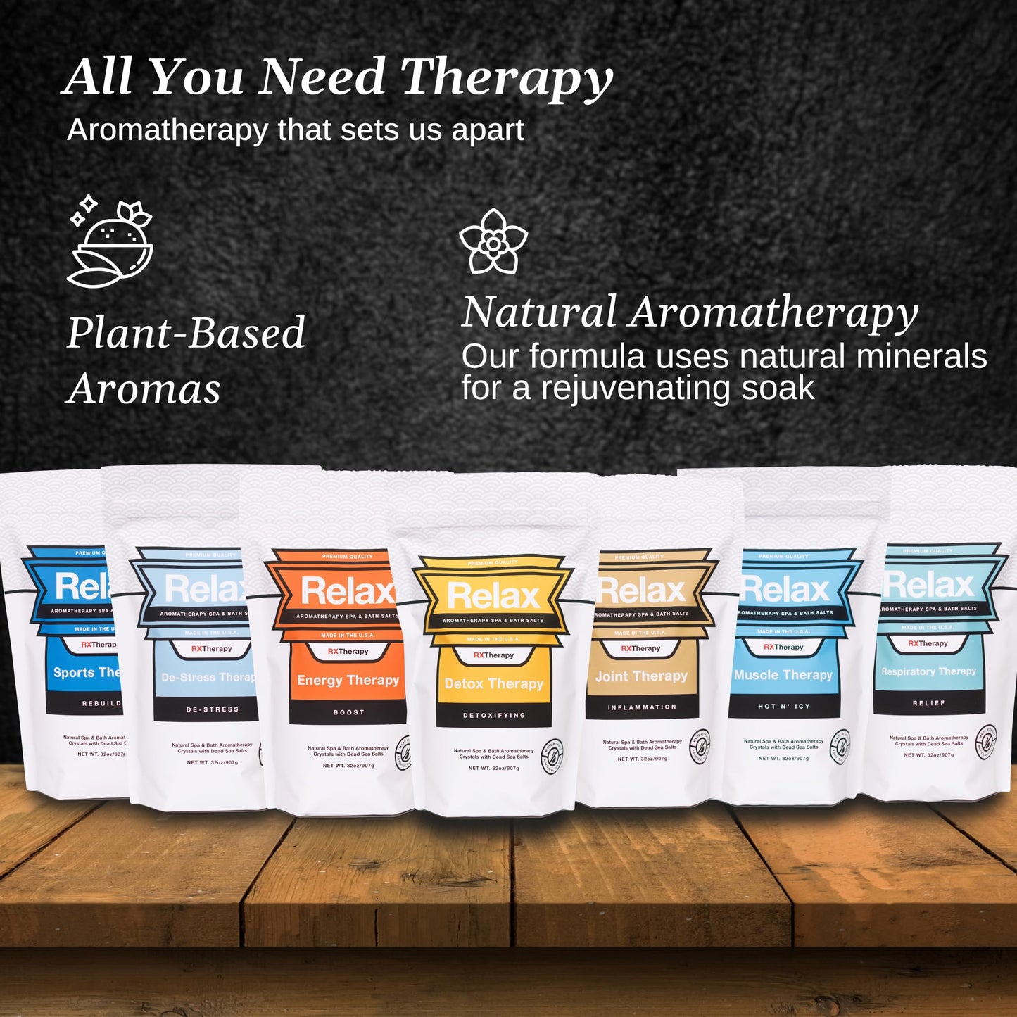 Relax Spa & Bath, Epsom & Dead Sea Salts, Aromatherapy Bath Salts for Hot Tub, Bath, or Spa, Infused with Magnesium, 32 oz Each, 7 Pack RX Therapy Beauty and Personal Care Relax Spa & Bath