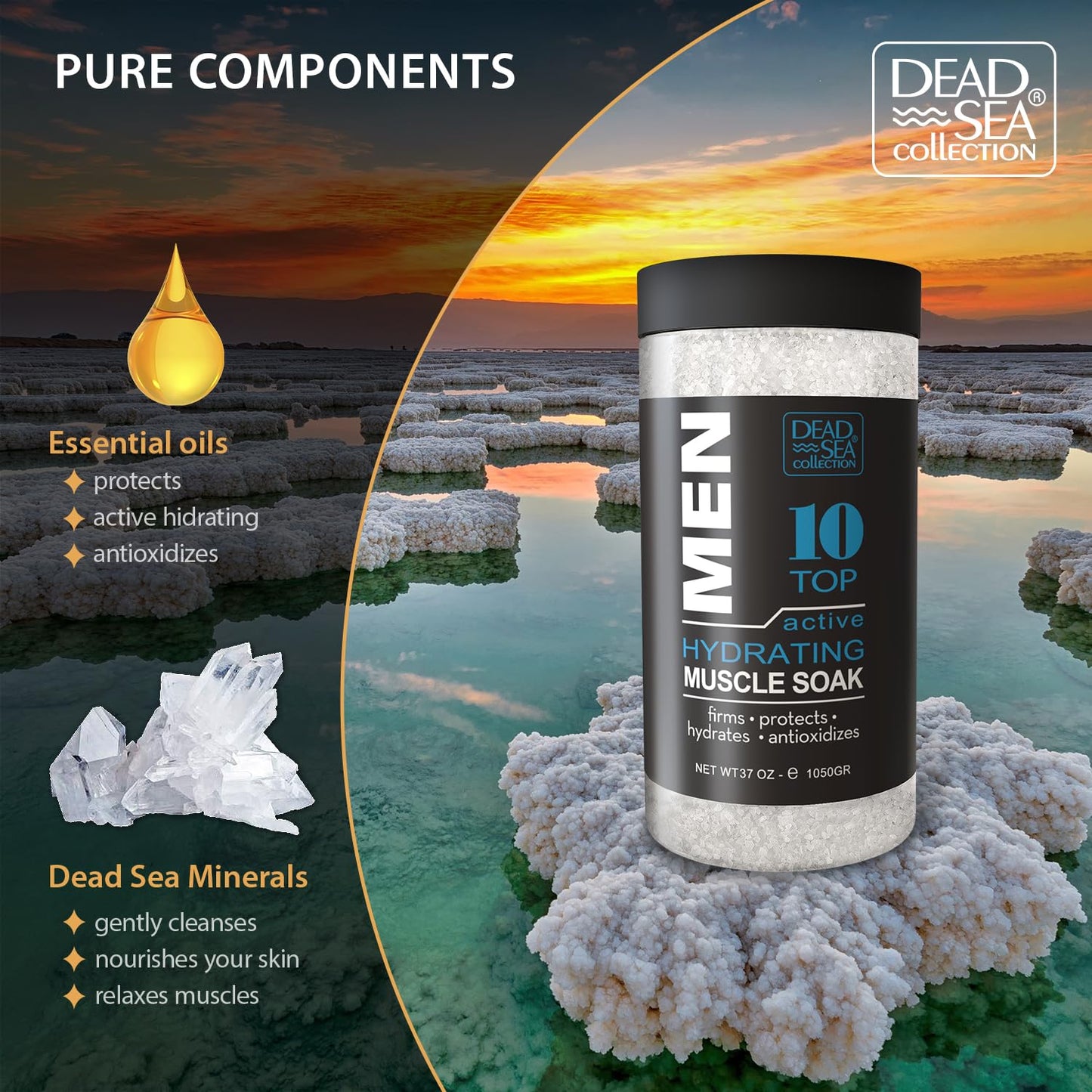 Dead Sea Collection Bath Salts for Men - Muscle Recovery Bath Soak - TOP 10 Active Mens Pure Dead Sea Salt for Soothing and Relaxing - 37 Oz Beauty and Personal Care Dead Sea Collection