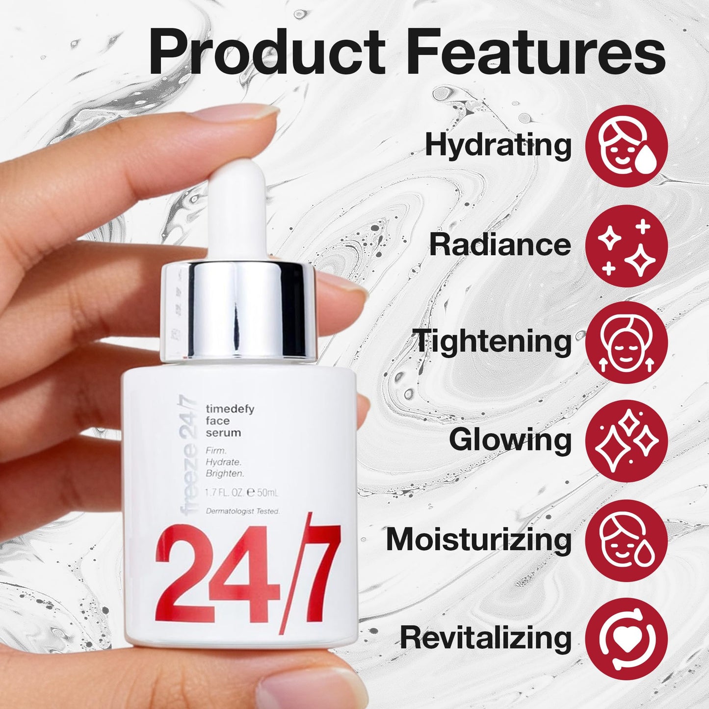 Freeze 24/7 TimeDefy Face Serum - Radiance Serum with Hyaluronic Acid, Red Algae, Vitamin B, Boosts Firmness & Glow, Lifts, Hydrates, Revitalizes Beauty & Personal Care FREEZE 24·7
