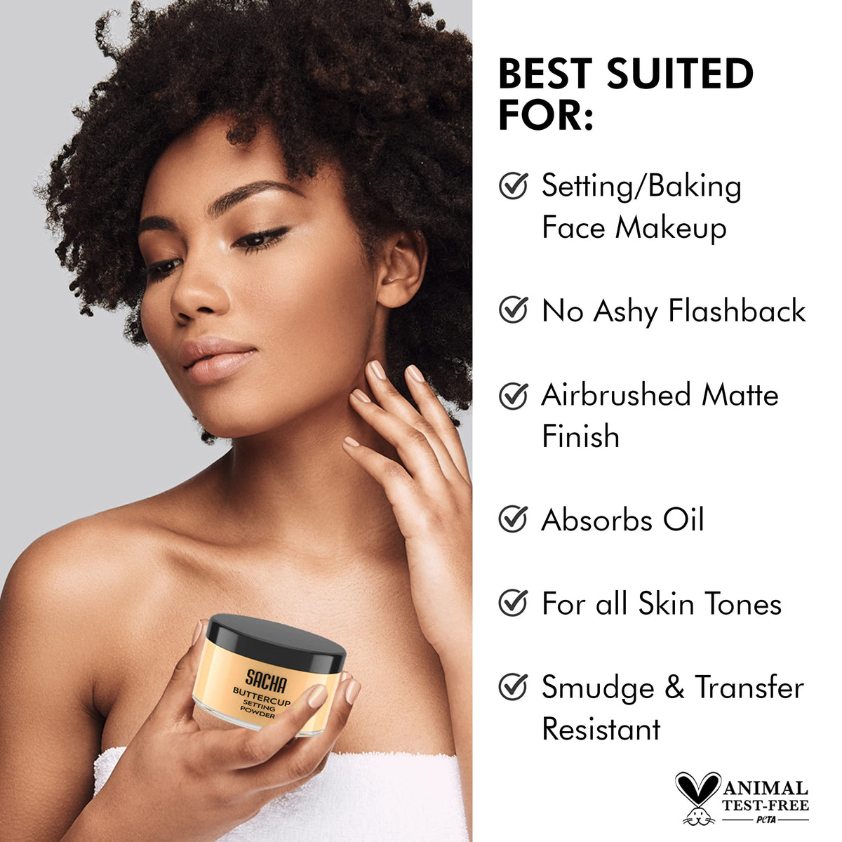Sacha Buttercup Setting Powder - Medium to Deep Skin Tones Translucent Loose Face Powder, Flashback-Resistant, Oil Control, Long-Wear Matte Finish