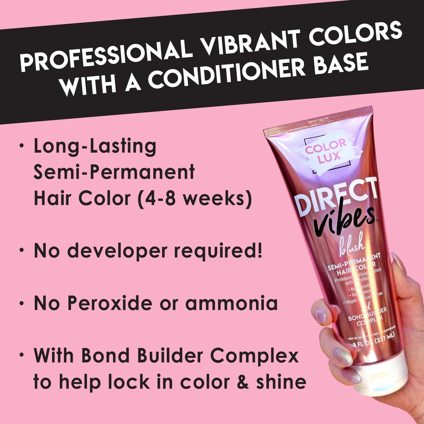 Color Lux Direct Vibes Semi-Permanent Hair Color, Silver, Vibrant & Long-Lasting Shade, Ammonia-Free, Vegan, Sulfate-Free, Paraben-Free, 8 fl oz Beauty & Personal Care Color Lux