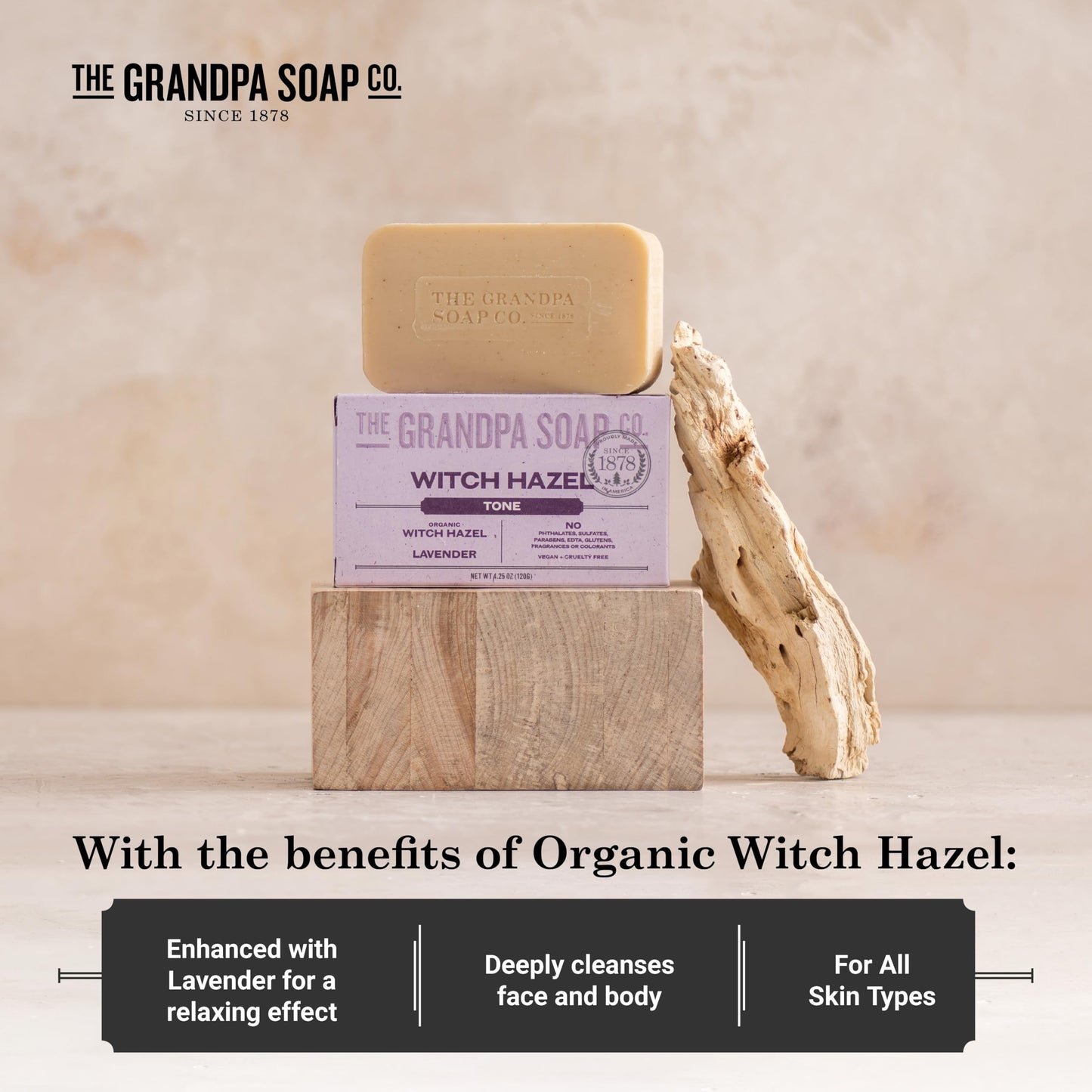 The Grandpa Soap Company Witch Hazel Bar Soap - Gently Tones Skin, With Witch Hazel and Lavender, Provides a Relaxing Effect, Vegan, For Face Beauty & Personal Care The Grandpa Soap Company