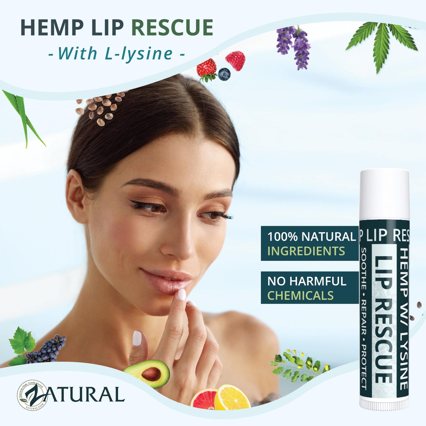 Hemp Lip Balm with L-Lysine-Heal, Moisturize, Protect (1) Beauty and Personal Care Zatural