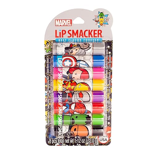 Lip Smacker Marvel Avenger Flavored Lip Balm Party Pack 8 Count, Super Hero, Spirderman, Iron Man, Captain America, Clear, For Kids Beauty & Personal Care Lip Smacker