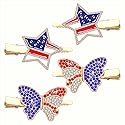 4th of July Patriotic Hair Clips Rhinestone American Flag Star Heart Bows Alligator Metal Clips Crystal Red White and Blue USA Independence Day Beauty & Personal Care BVGA