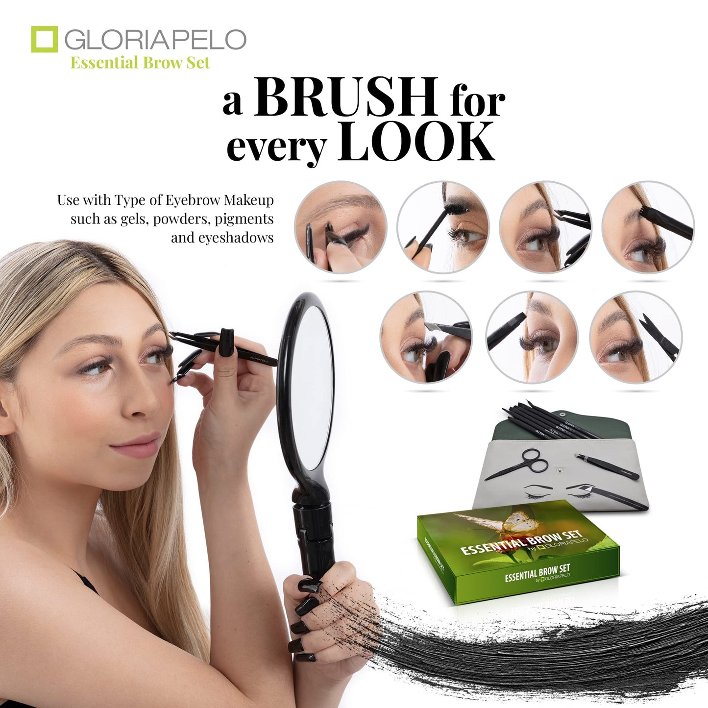 GLORIAPELO Eyebrow Brush Set - Premium Make-up Brush Kit - 10pcs Eyebrow Brush Makeup - Professional Make-up Brush Set - Eyebrow Makeup Gel - Eyebrow Beauty & Personal Care GLORIAPELO
