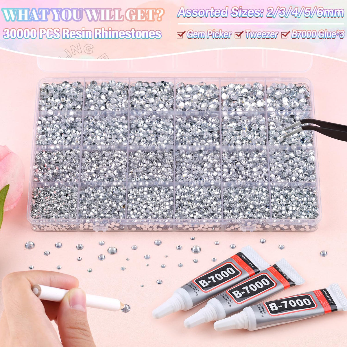 BELLEBOOST 36000Pcs Clear Silver Rhinestones Bedazzling Kit