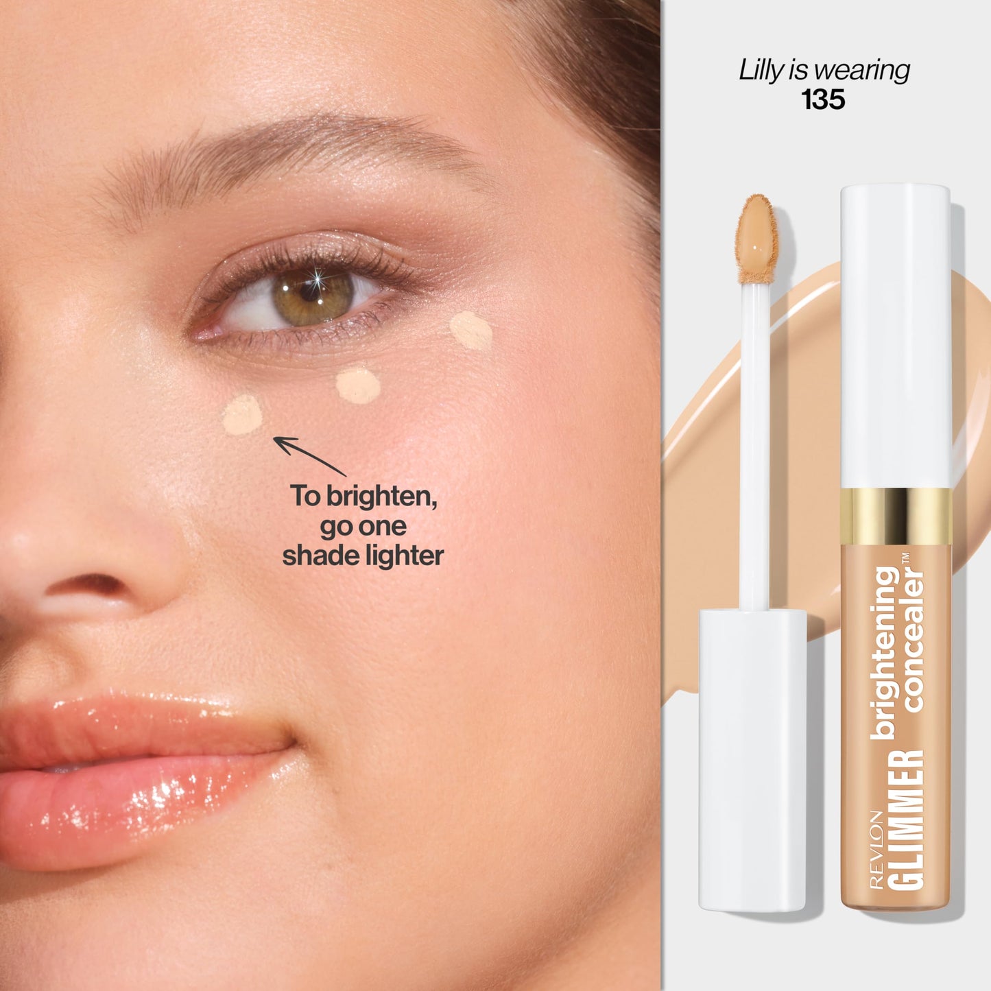 Revlon Glimmer Brightening Concealer, Liquid Under Eye Makeup, Made with Caffeine, Vitamin C, & Stevioside, 135, 0.3 fl oz Beauty & Personal Care REVLON