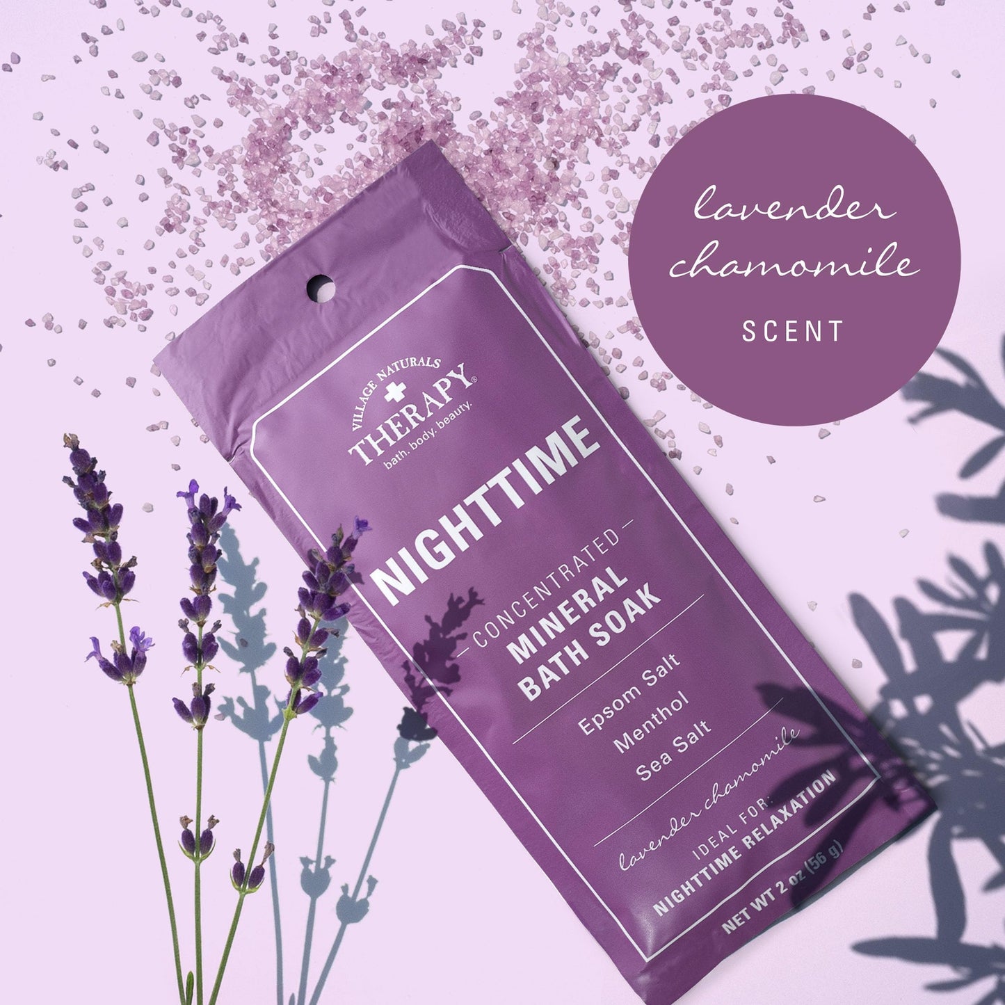 Village Naturals Therapy Nighttime Concentrated Mineral Bath Soak, Lavender Chamomile Scent, 2 oz, Pack of 12 Beauty and Personal Care Village Naturals Therapy