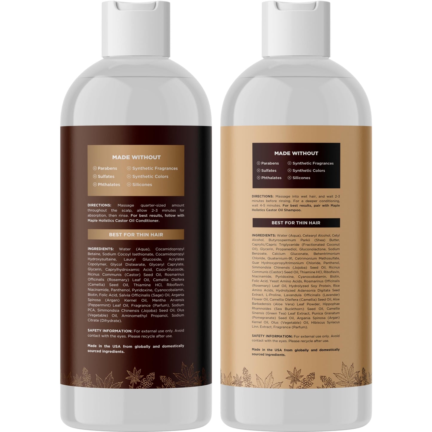 Castor Oil Shampoo and Conditioner Set - Jamaican Black Castor Oil Shampoo and Biotin Collagen Conditioner - Sulfate Free Shampoo and Conditioner Beauty & Personal Care Maple Holistics
