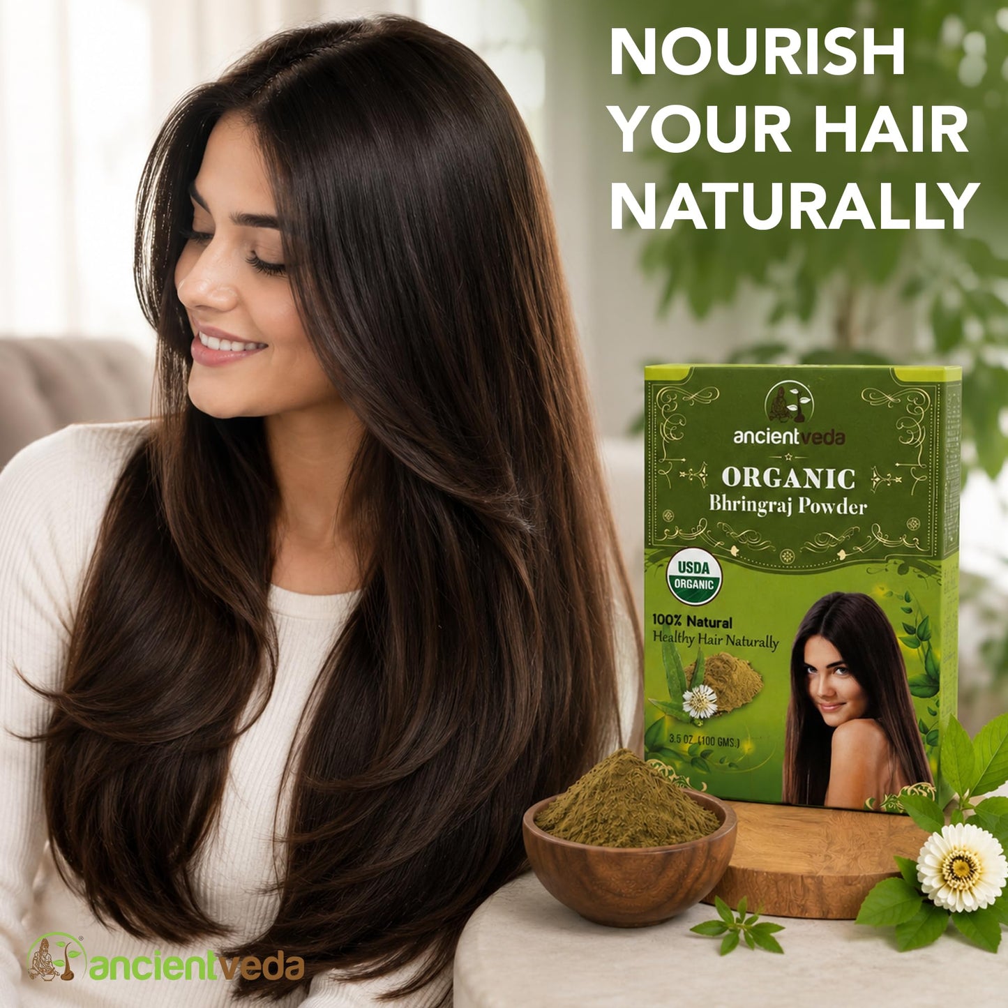 Ancientveda Bhringraj Powder, Non-GMO & Gluten Free, 100% Antioxidants Organic Hair Growth Treatment, Reduce the Appearance Hair Cleansing, Wrinkles Beauty & Personal Care Ancientveda