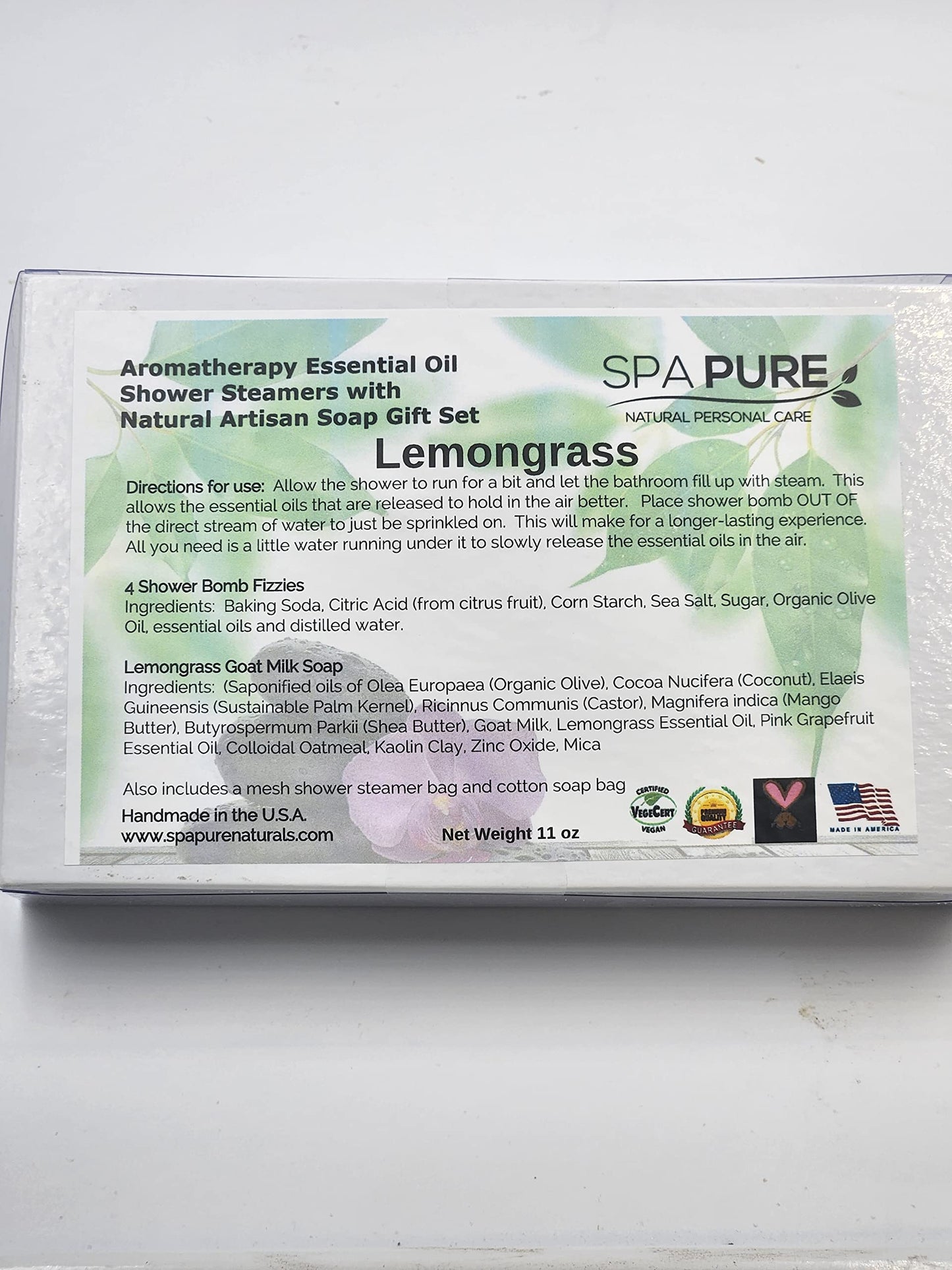 Spa Pure Aromatherapy Gift Set: Lemongrass Artisan soap, 4 Shower Steamers, made with plant based ingredients, essential oils, all natural Beauty and Personal Care Spa Pure