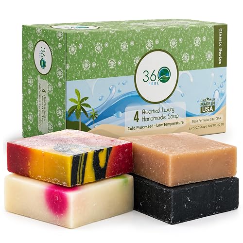 360Feel Assorted Bar Soap Set - Made in the USA - Castile Handmade All Natural Cold Processed - Gentle on Sensitive Skin - Includes 4 Assorted Scents Beauty & Personal Care 360Feel