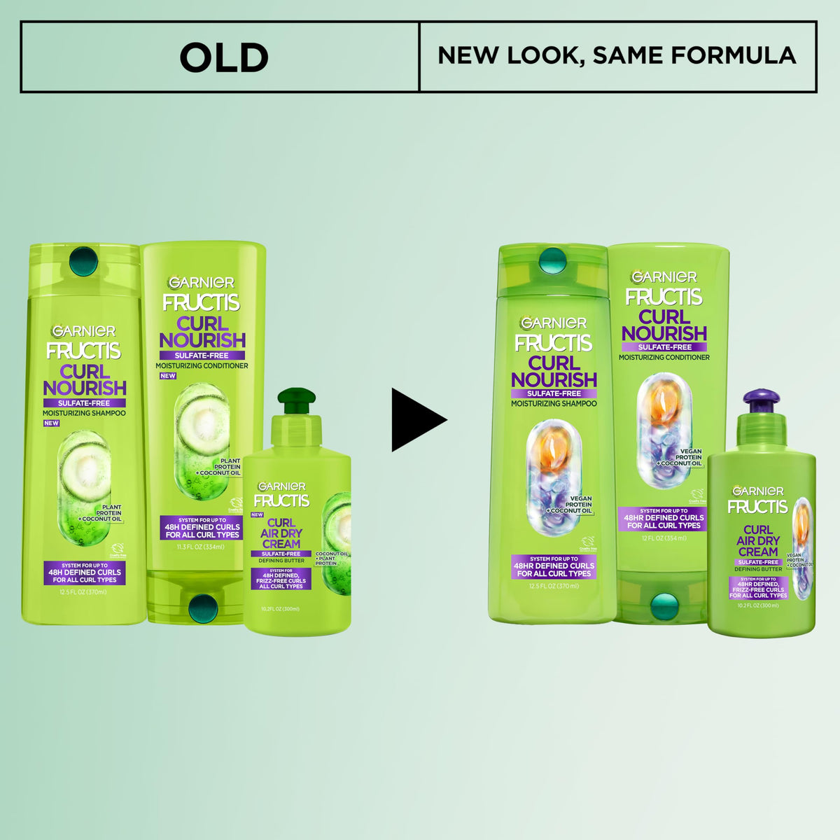 Garnier Fructis Curl Nourish Moisturizing Shampoo & Conditioner Set for Curly Hair with Air Dry Cream, Up to 48 Hours of Curl Definition, Sulfate Free