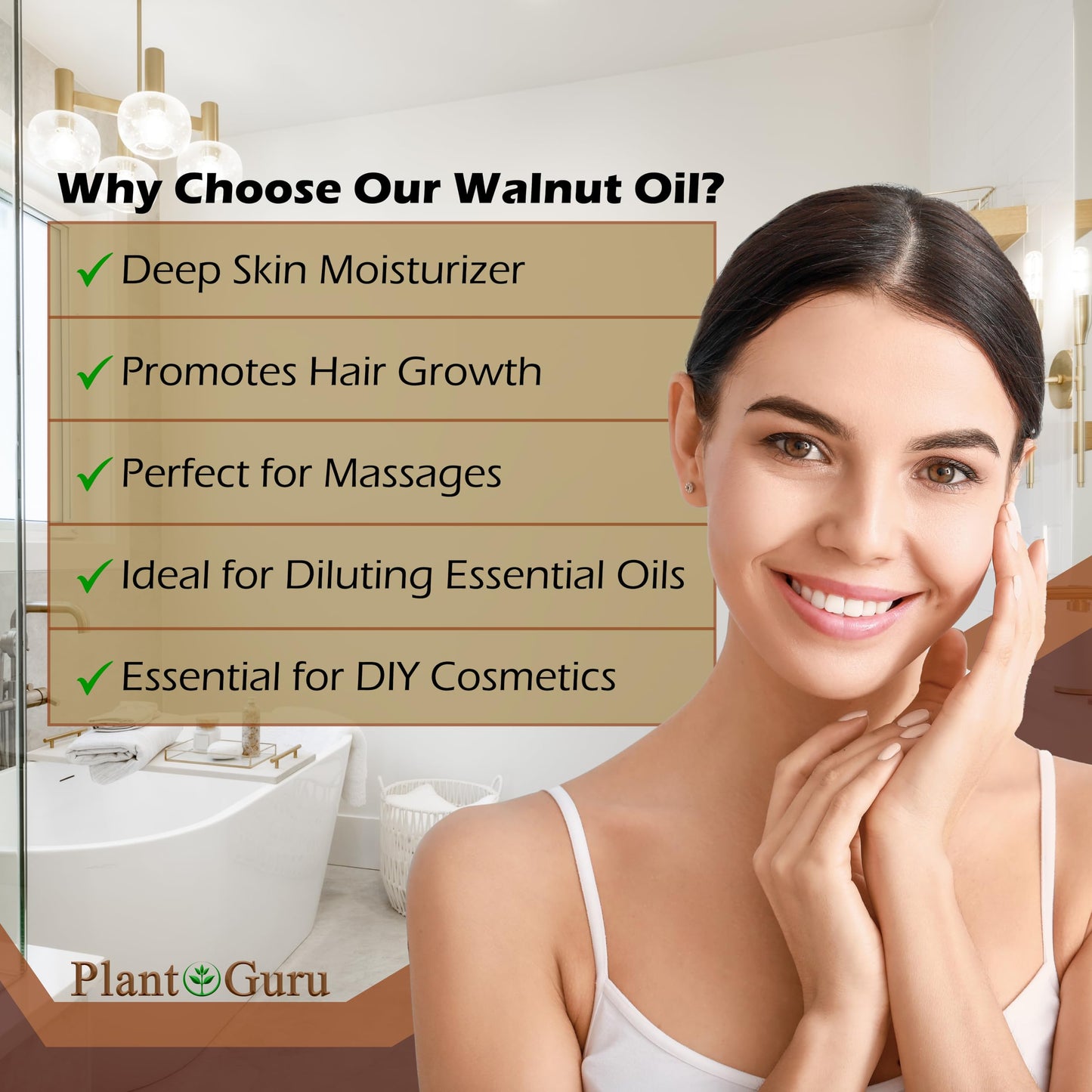 Plant Guru Walnut Oil 2 fl. oz. - Cold Pressed 100% Pure Natural - Skin, Body, Face, and Hair Growth Moisturizer. Great For Creams, Lotions, Lip balm Beauty & Personal Care Plant Guru