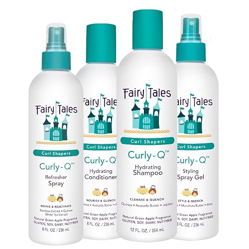 Fairy Tales Curly Q Hydrating Kids Shampoo 12oz, Conditioner 8oz, Styling Spray Gel 8oz & Refresher Spray 8oz - Paraben, Sulfate, Gluten & Nut Free Beauty & Personal Care Fairy Tales