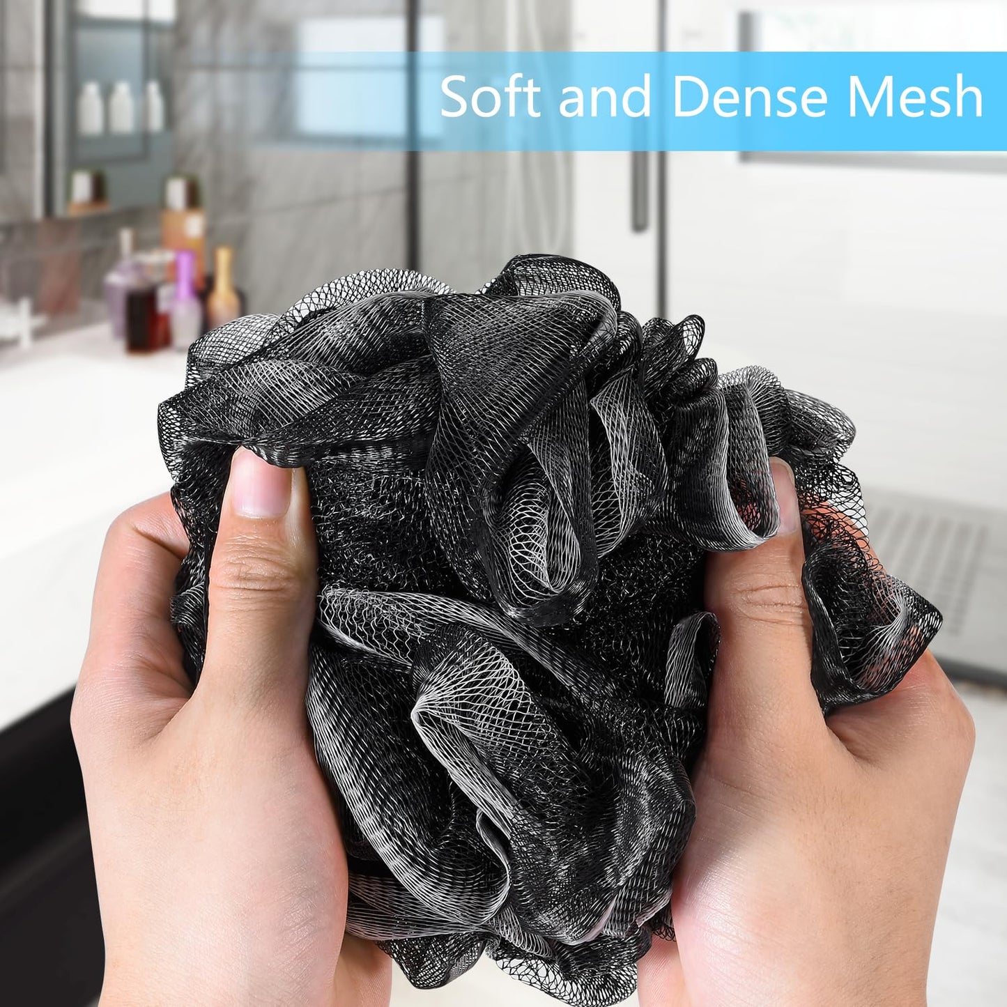 Yoget Bath Loofah Sponge, 4 Pack Black 60G Shower Mesh Ball Soft Pouf Body Scrubber, Exfoliate, Cleanse, Soothe Skin, Black Loofah with White Trim Beauty & Personal Care YOGET