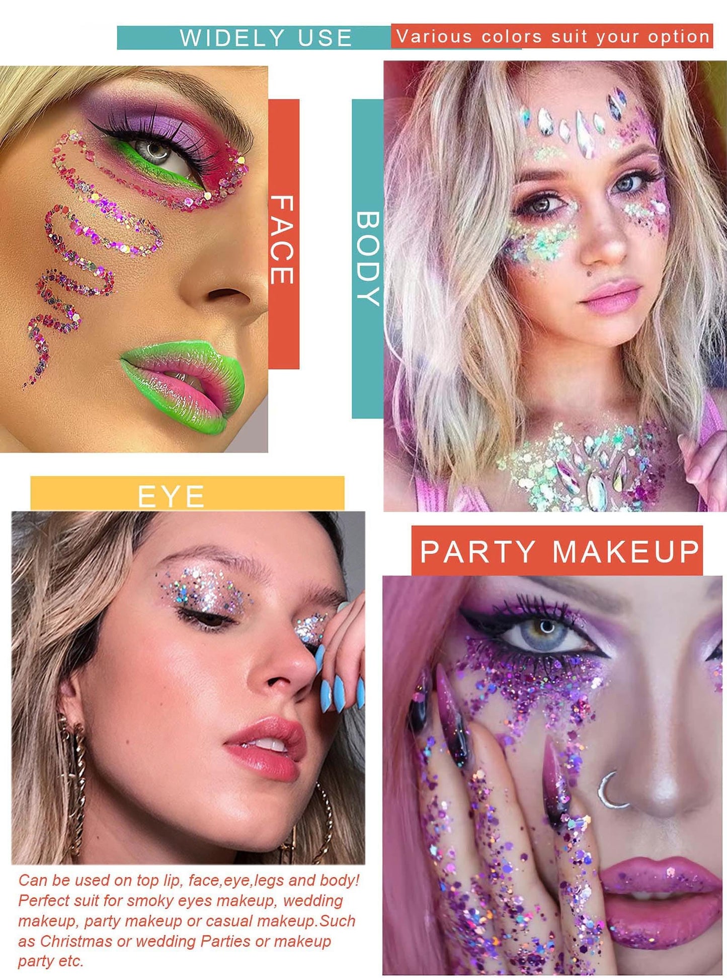 SUMEITANG 40 Colors Glitter Gel Set - No Glue Needed for Hair Face Body Glitter for Halloween, Carnival, Cosplay | Multi-Purpose Paint Glitter Beauty & Personal Care SUMEITANG