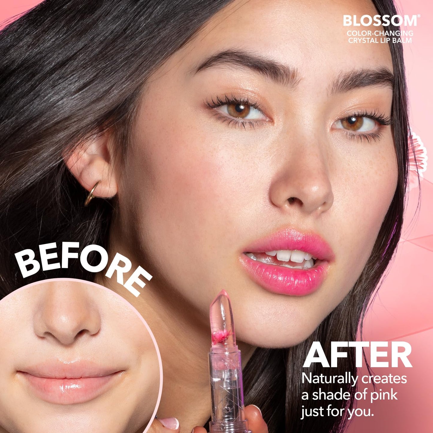Blossom Moisturizing Scented pH Color Changing Crystal Lip Balm Strawberry Scented Lip Stain Tint, Mini Coconut Rollon Scented Lip Gloss, Infused Beauty & Personal Care Blossom