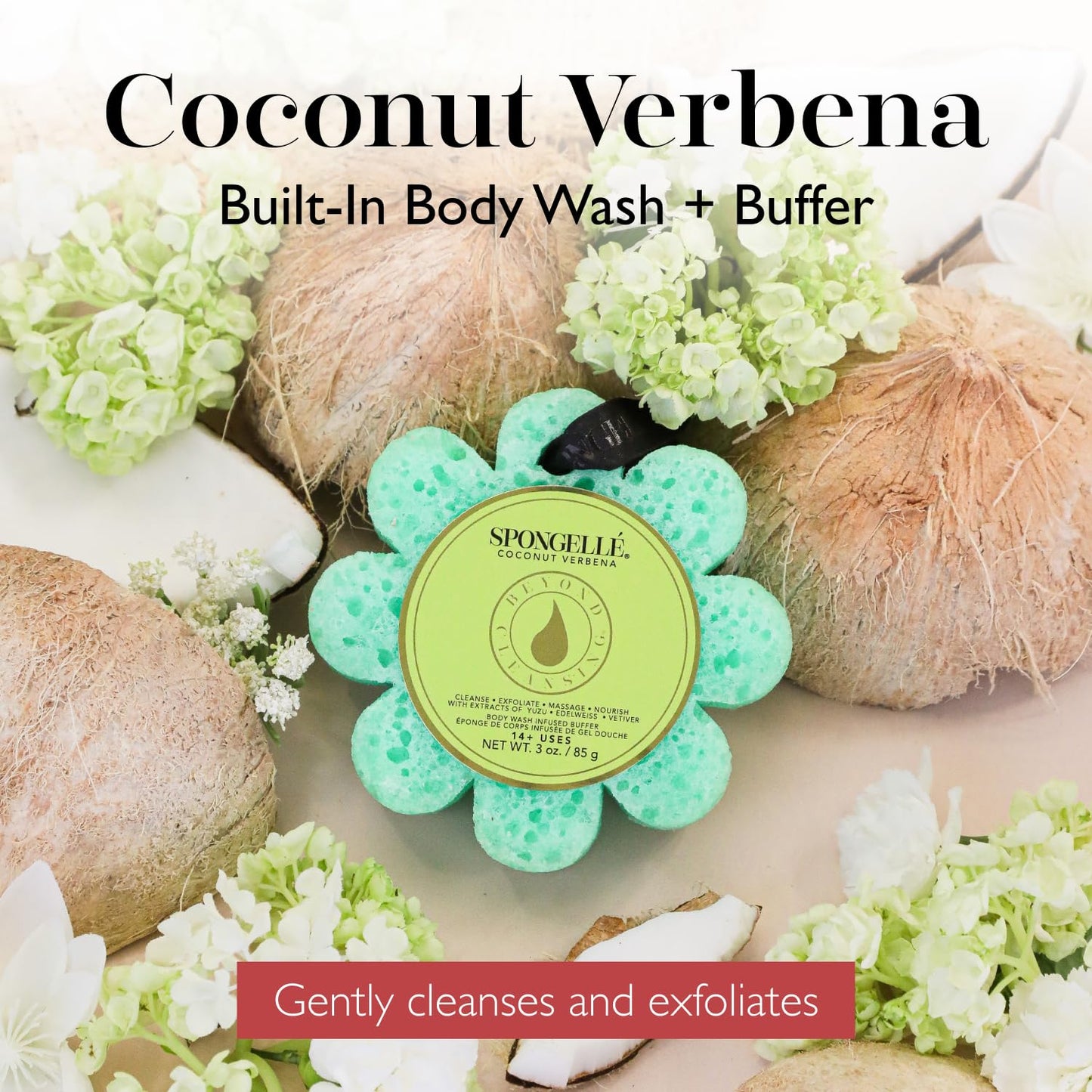 Spongelle Coconut Verbena Wild Flower Buffer Body Scrubber | Bath & Shower Loofah for Women | Exfoliator with Body Wash Infused Sponge | 14+ uses Beauty & Personal Care SPONGELLÉ