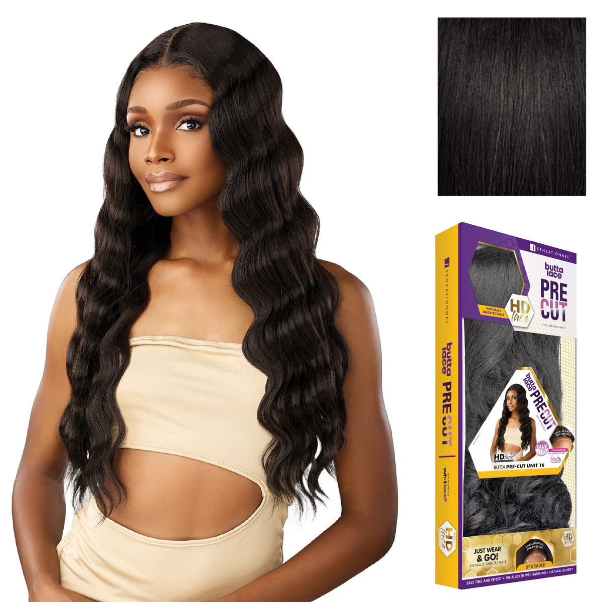Sensationnel Butta Lace Precut Wig-Unit 16, 1B OFFBLACK
