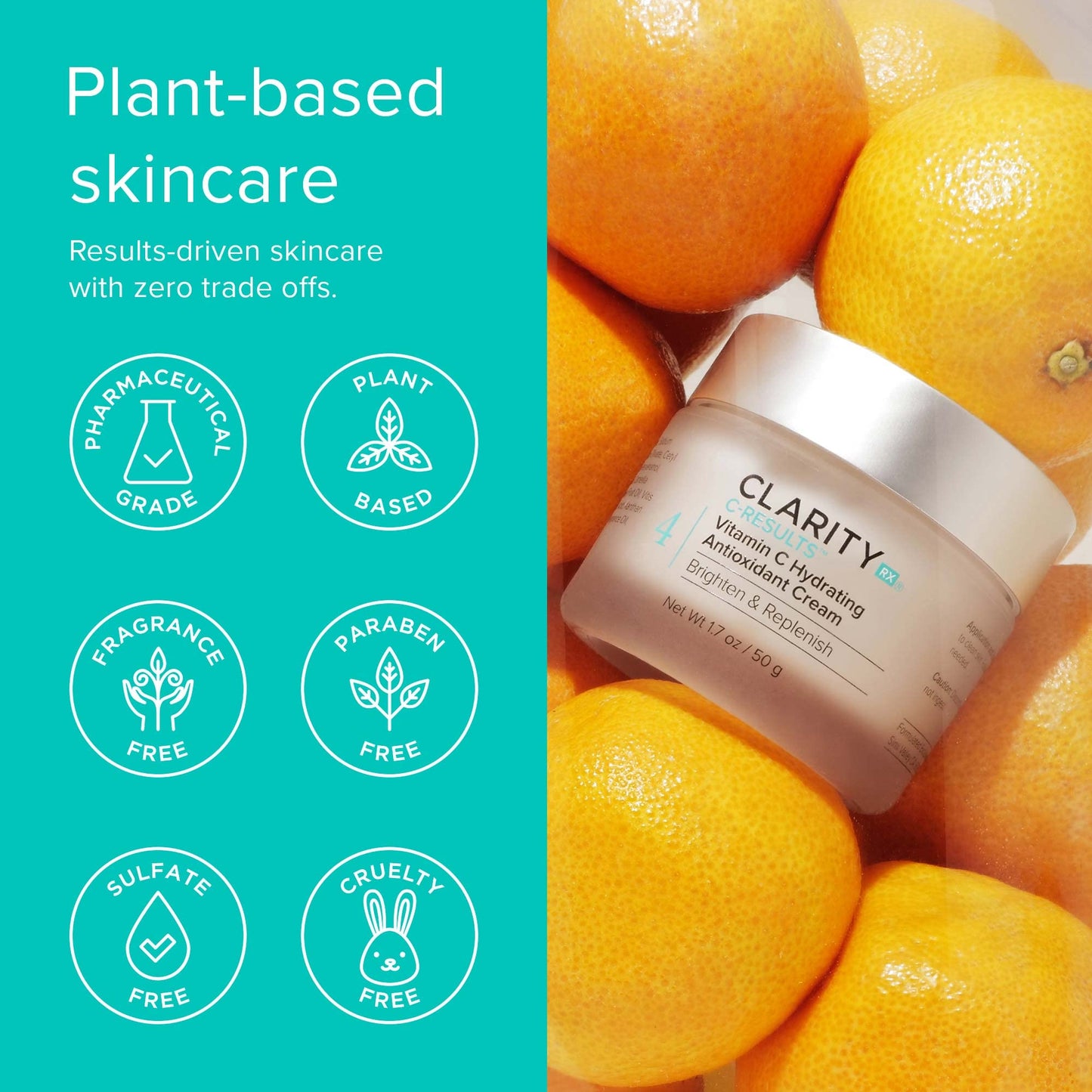 ClarityRx C-Results Vitamin C Hydrating Antioxidant Face Cream, Natural Plant-Based Anti-Aging Facial Moisturizer for Brighter Skin (1.7 oz) Beauty & Personal Care ClarityRx