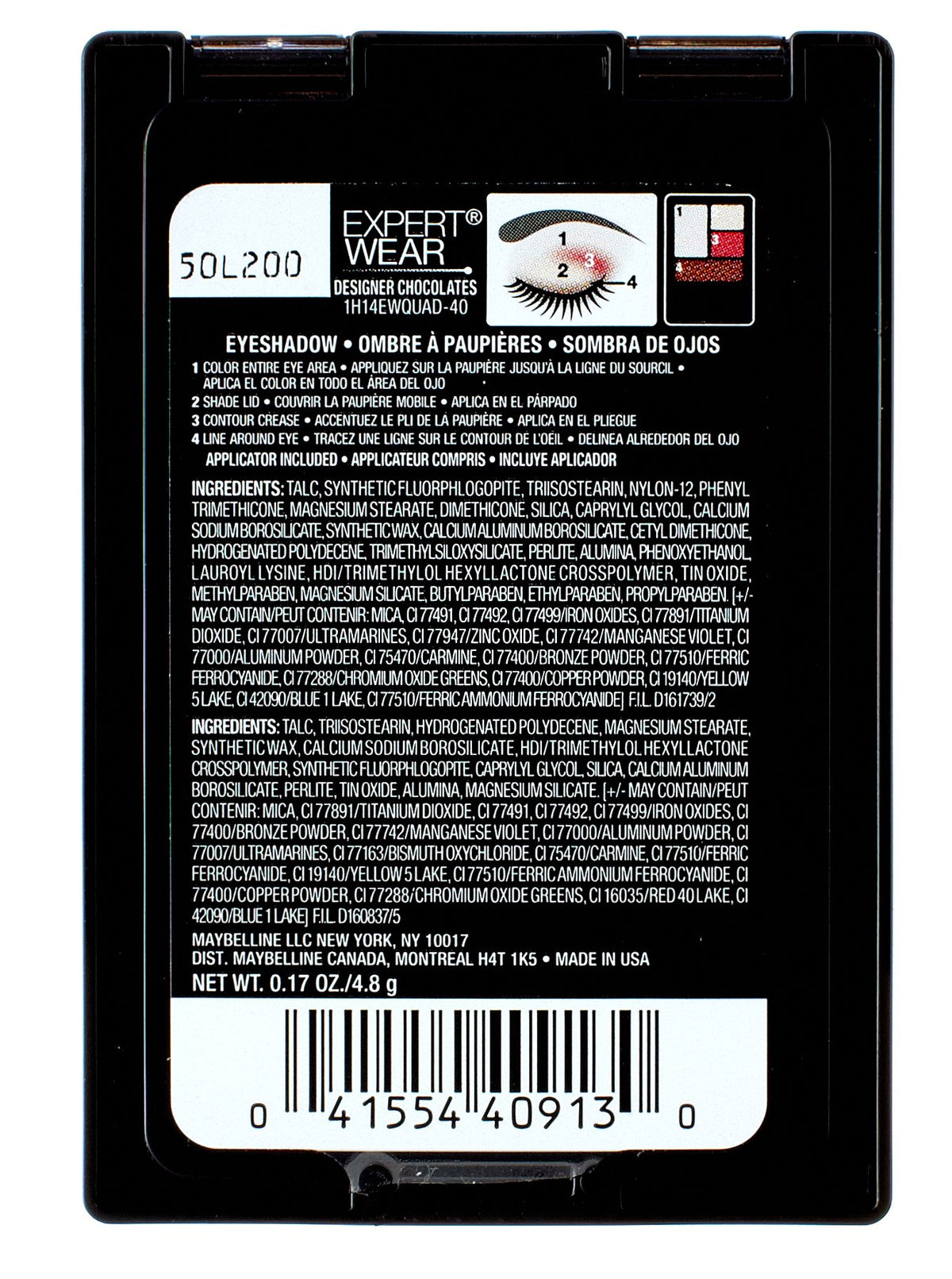 Maybelline Expert Wear Eyeshadow Quads, Designer Chocolates, 0.17 oz.