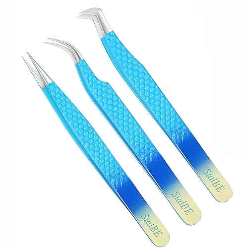 Eyelash Extension Tweezers-3 Pcs Diamond Grip Lash tweezers For Eyelash Extensions-SialBE Straight And Curved L-Shape Eyelash Tweezers, Tweezers Beauty & Personal Care SialBE