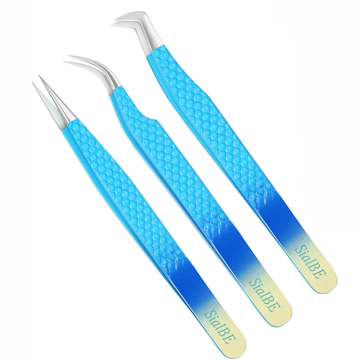 Eyelash Extension Tweezers-3 Pcs Diamond Grip Lash tweezers For Eyelash Extensions-SialBE Straight And Curved L-Shape Eyelash Tweezers, Tweezers Beauty & Personal Care SialBE