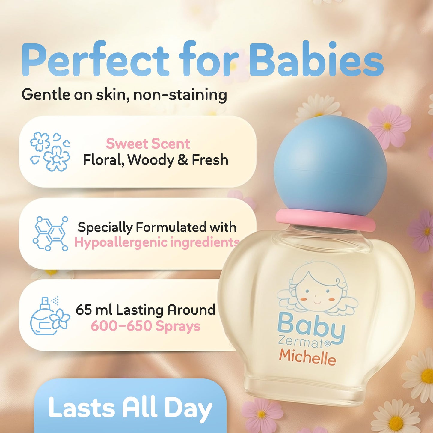 Zermat Baby Michelle | Baby Cologne Unisex Perfume | Paraben-Free & Hypoallergenic Gentle Formula | Long-Lasting Soft Floral Scents with Violets, Beauty & Personal Care Zermat