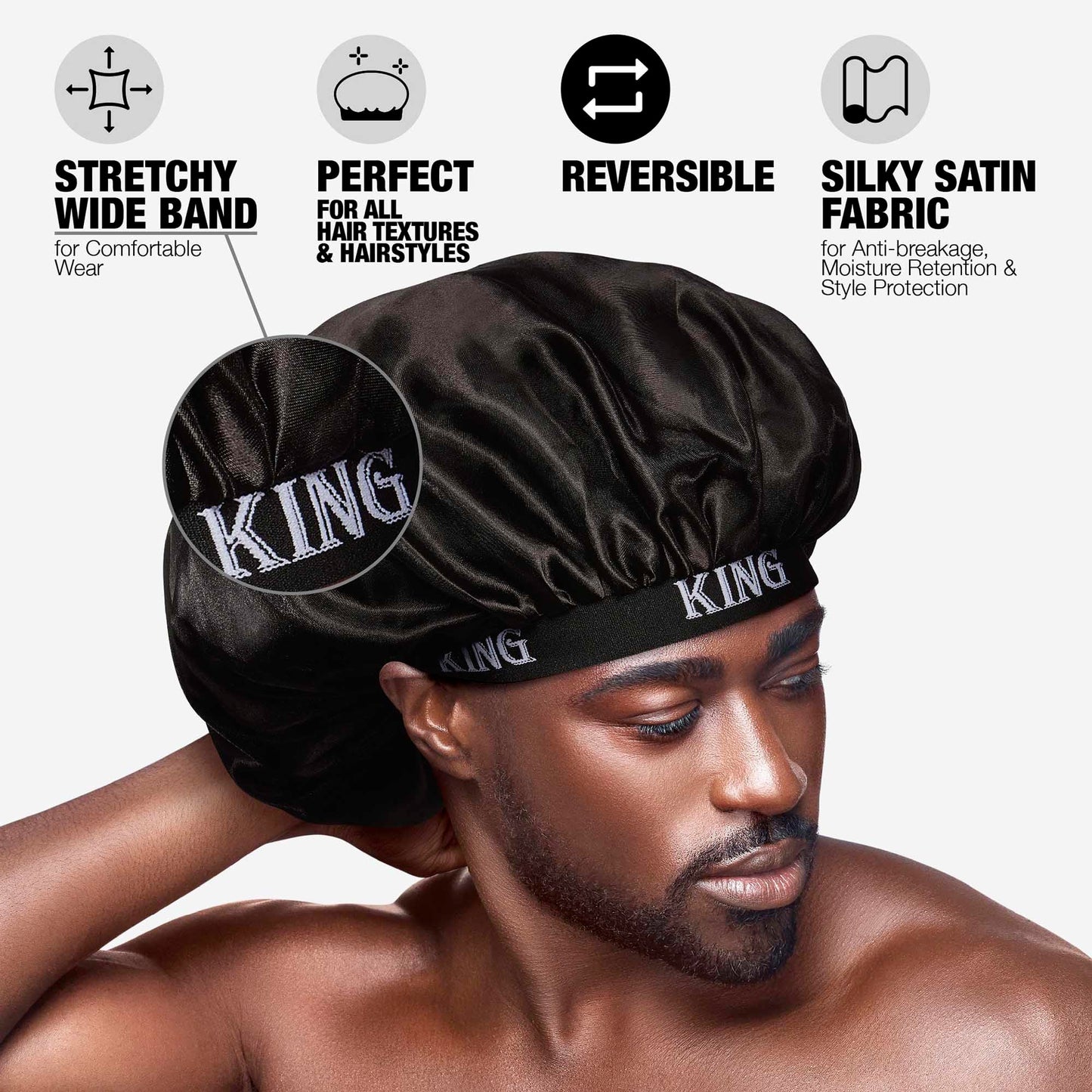 Red by Kiss Men's Silky Satin Hair Bonnet, Soft Anti-Frizz Fabric, All Hair Types, No Slip Wide Band Comfort, Anti Breakage Protection, Daily Wear Beauty and Personal Care Red by Kiss
