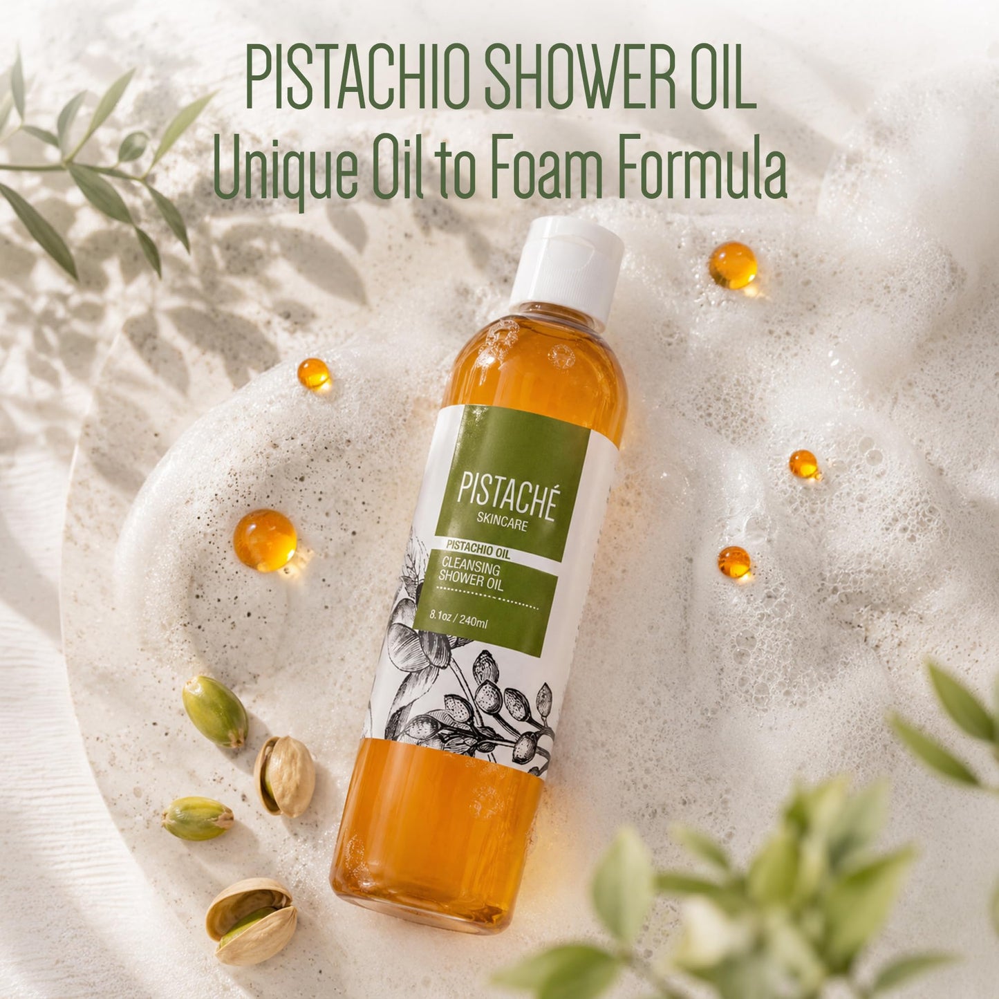 Pistaché Skincare Pistachio Oil Cleansing Shower Oil | Oil-to-Foam Formula | Moisturizing & Nourishing Body Wash with Vitamin E & Antioxidants, 8.1 oz Beauty & Personal Care Pistaché Skincare