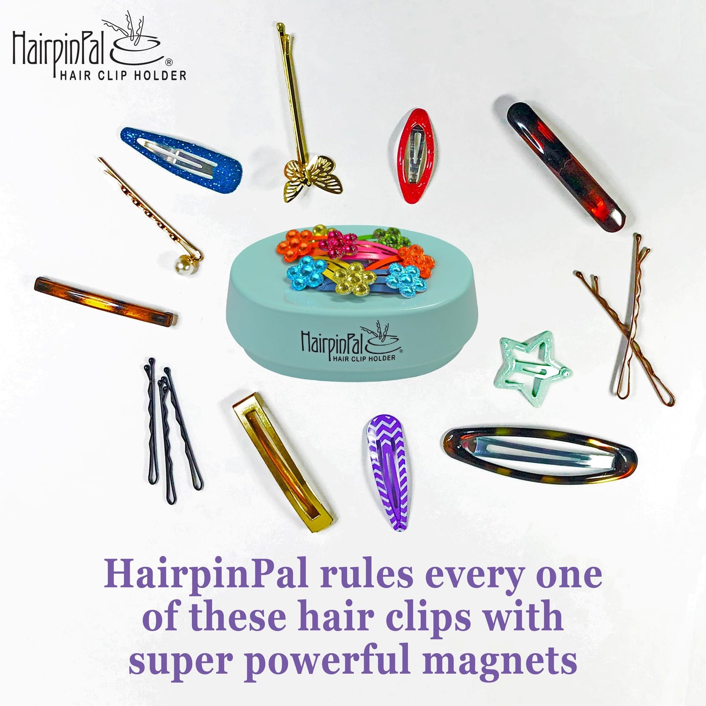 HairpinPal Magnetic Bobby Pin Holder - Easy Hair Clip and Pin Collector - Manage Hair Clips - Keeps Rooms Tidy - Sea Foam Teal - Made in the USA Beauty & Personal Care Blue Feather Products, Inc.