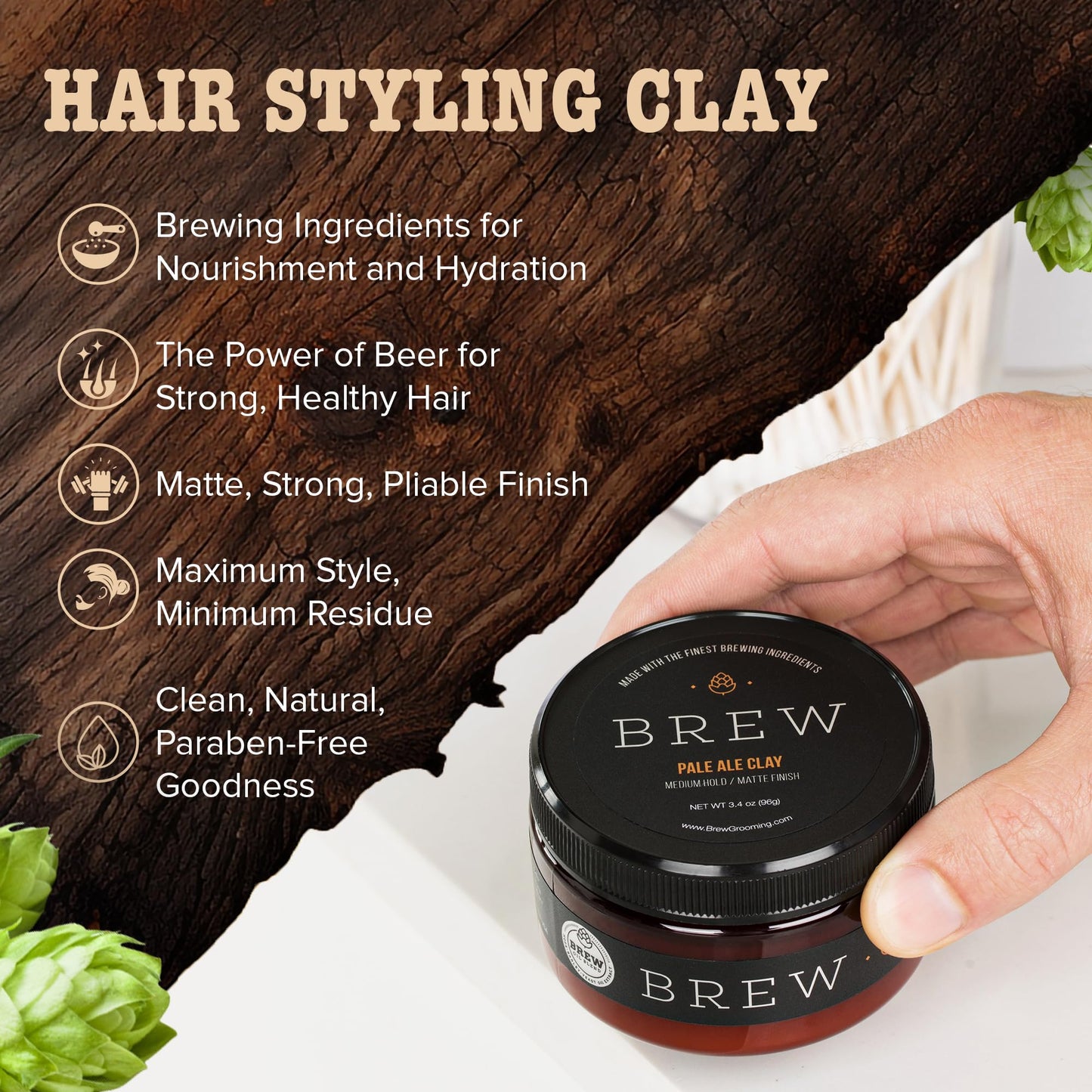Brew Grooming Hair Styling Clay for Men - Matte Strong Hold Molding Pomade for Beard and Hair - Natural Ingredients Barley, Hops, Yeast - Paraben Free Beauty & Personal Care Brew Grooming