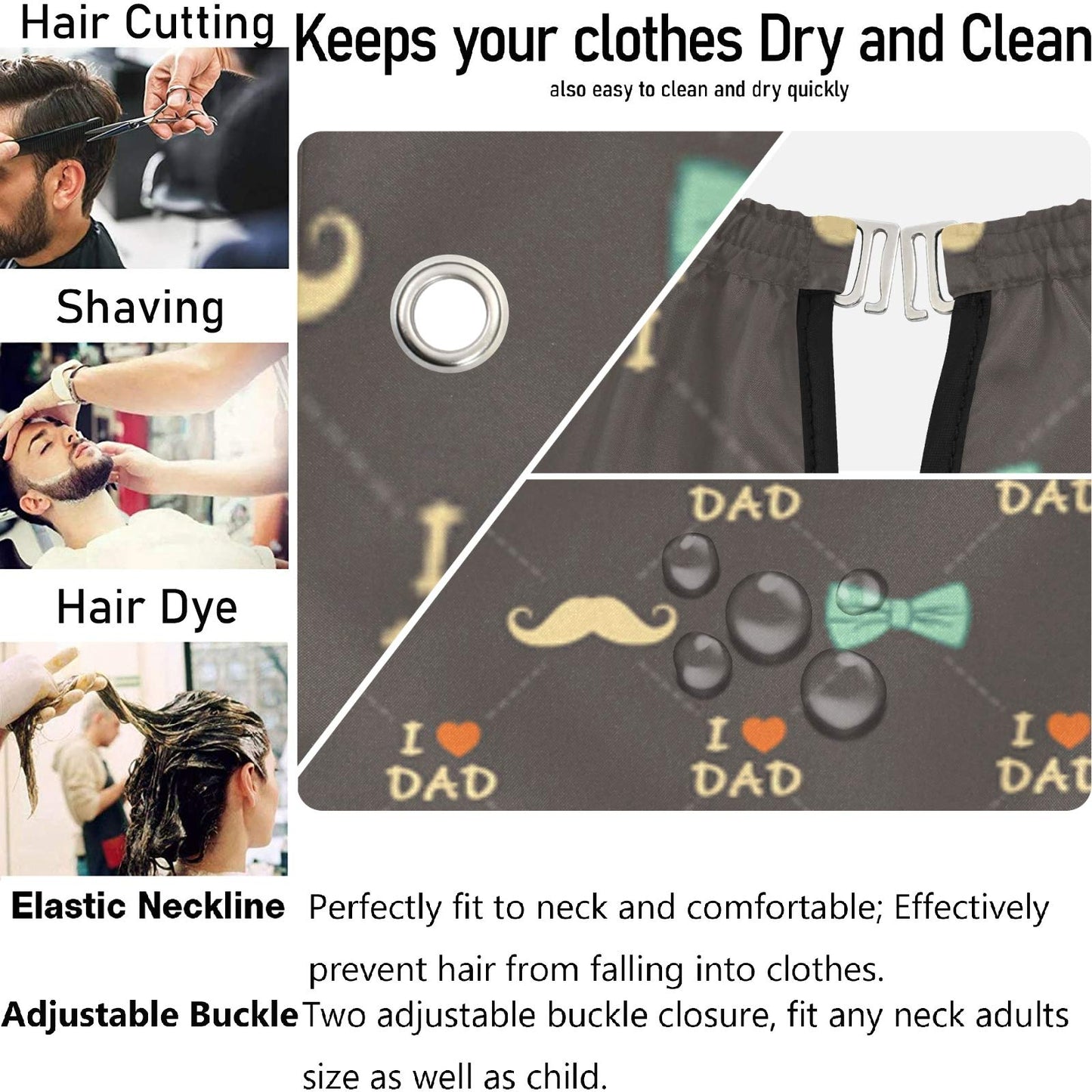 visesunny Happy Father's Day Greeting Design Bow Mustache And Love Dad Barber Cape Anti-Static Hair Cutting Cape with Snap Closure Professional Salon Beauty and Personal Care visesunny