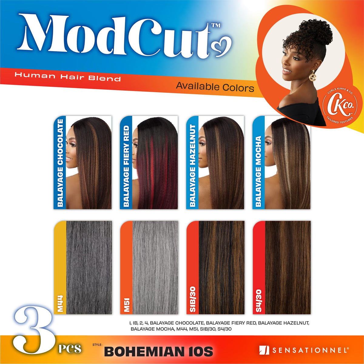 Sensationnel Curls Kinksandco ModCut 3pcs Bundles -Bohemian 10S,1B OFFBLACK