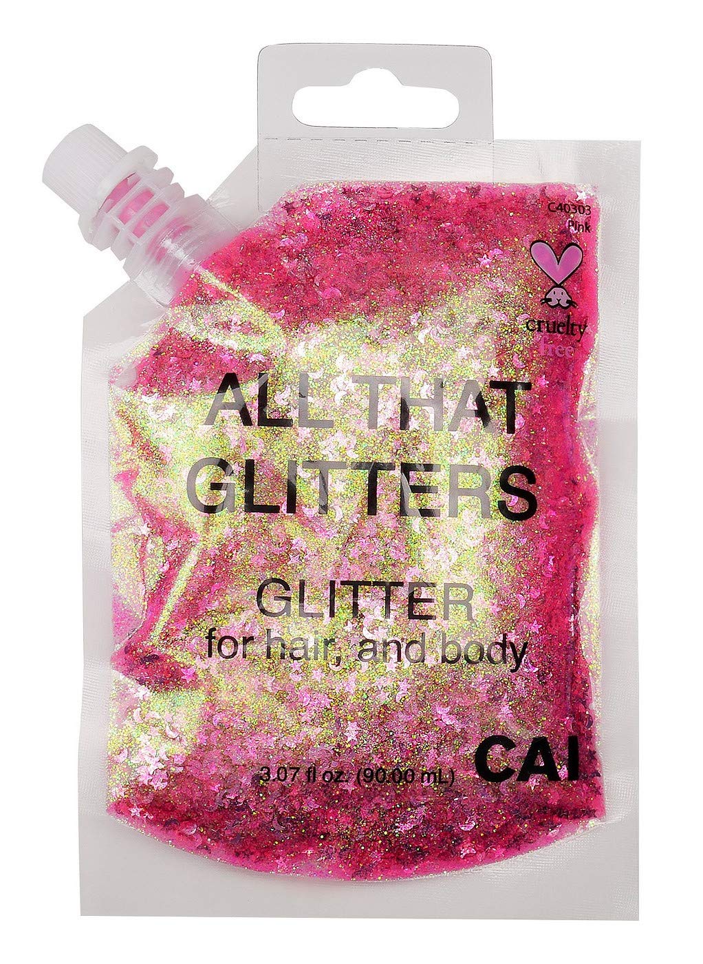 Hair and Body Glitter Bag Pouch Holographic Cosmetic Grade Glamour 90ml, Pink Beauty & Personal Care CAI BEAUTY NYC