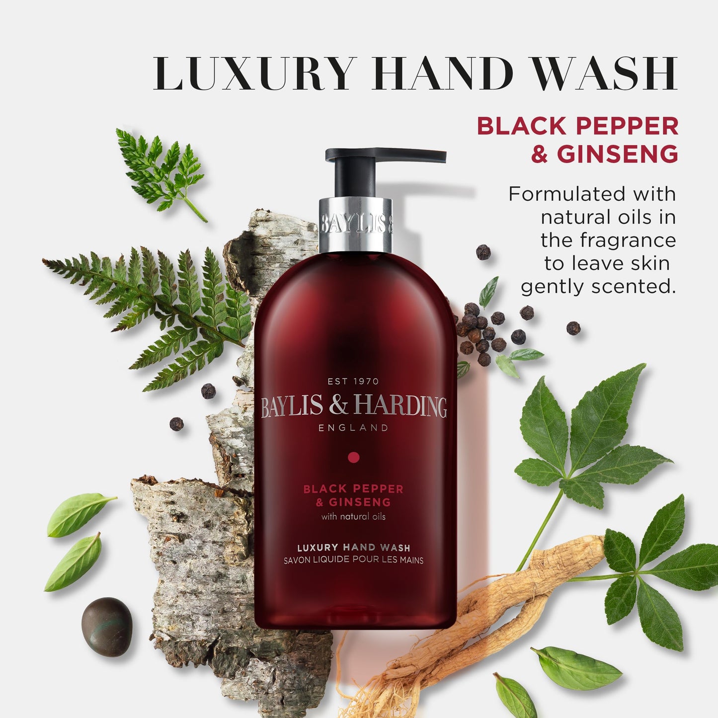 Baylis & Harding Liquid Hand Soap Wash with Dispenser, Black Pepper & Ginseng for Men, 16.9oz/500ml (3-Pack) Beauty & Personal Care Baylis & Harding