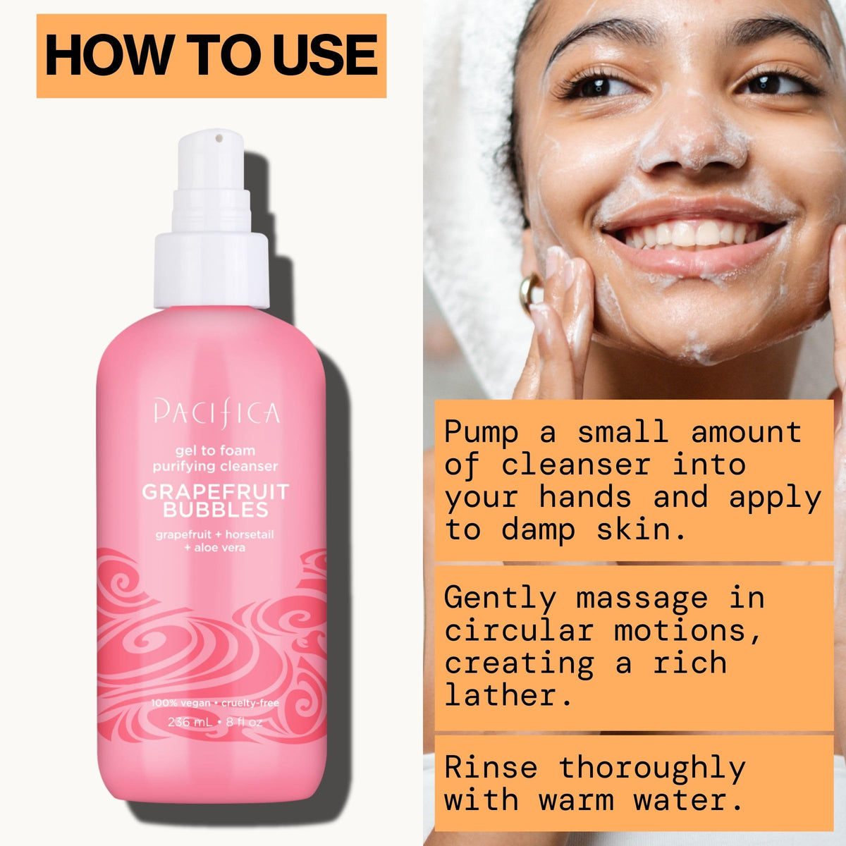 Pacifica Grapefruit Bubbles Gel-to-Foam Cleanser - Gentle Face Wash for Oily & Combination Skin, Helps Remove Excess Oil & Impurities, Helps Brighten Beauty & Personal Care Pacifica