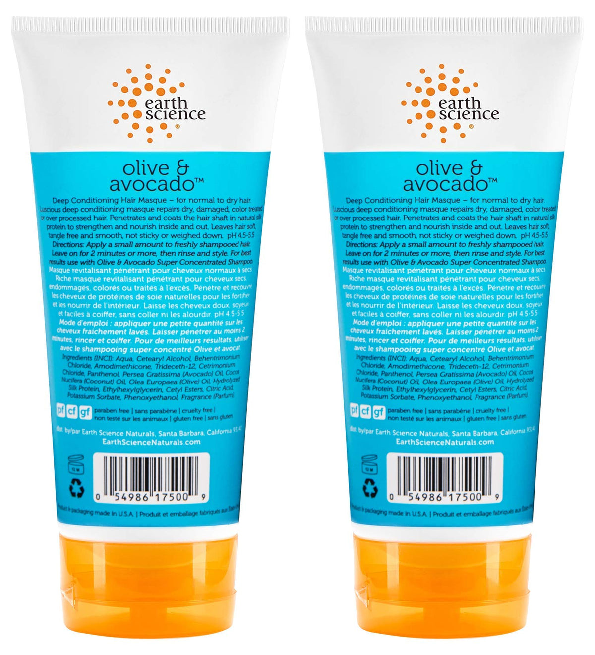 EARTH SCIENCE - Olive & Avocado Deep Conditioning Hair Masque: For Normal to Dry Hair (2 pk, 6 oz.)