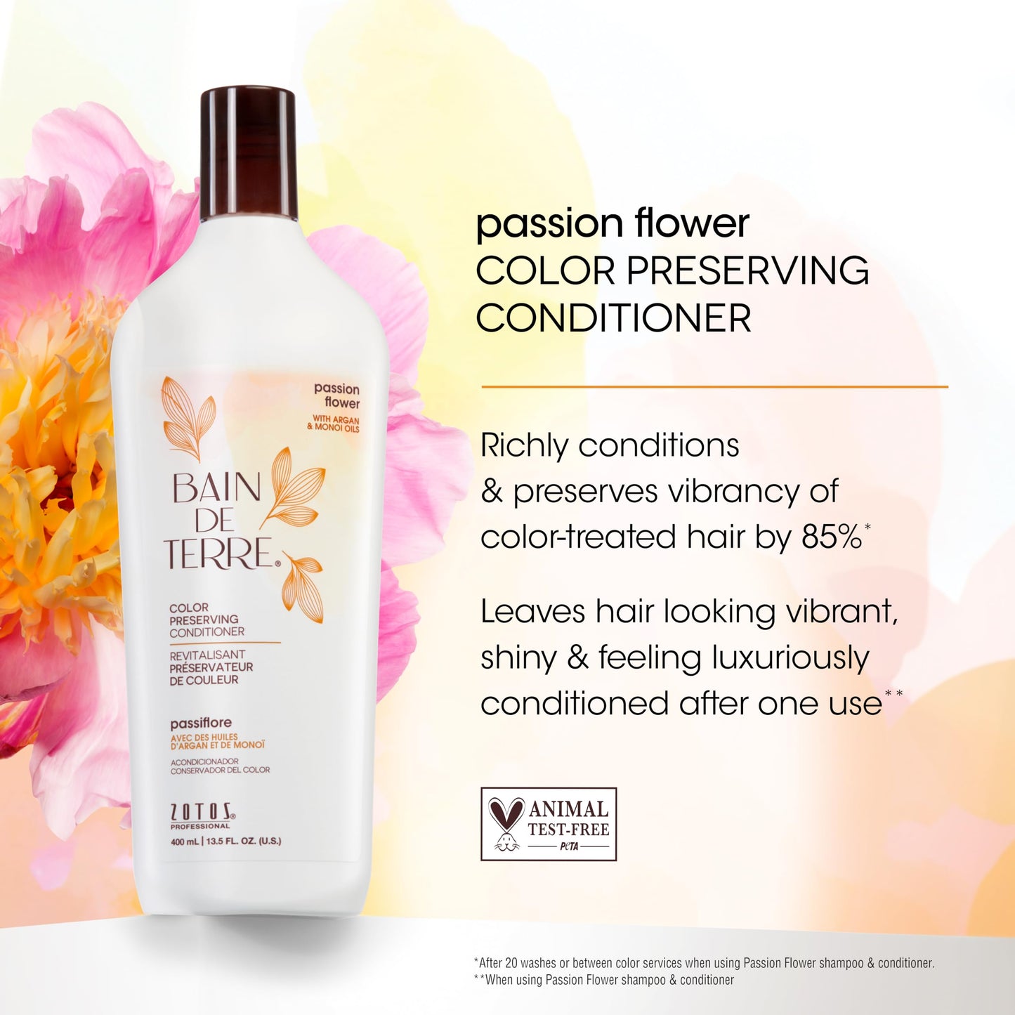 Bain de Terre Passion Flower Color Preserving Conditioner, Luxurious Hydration for Vibrant Color & Protection from Fading, with Argan & Monoi Oils Beauty & Personal Care Bain de Terre