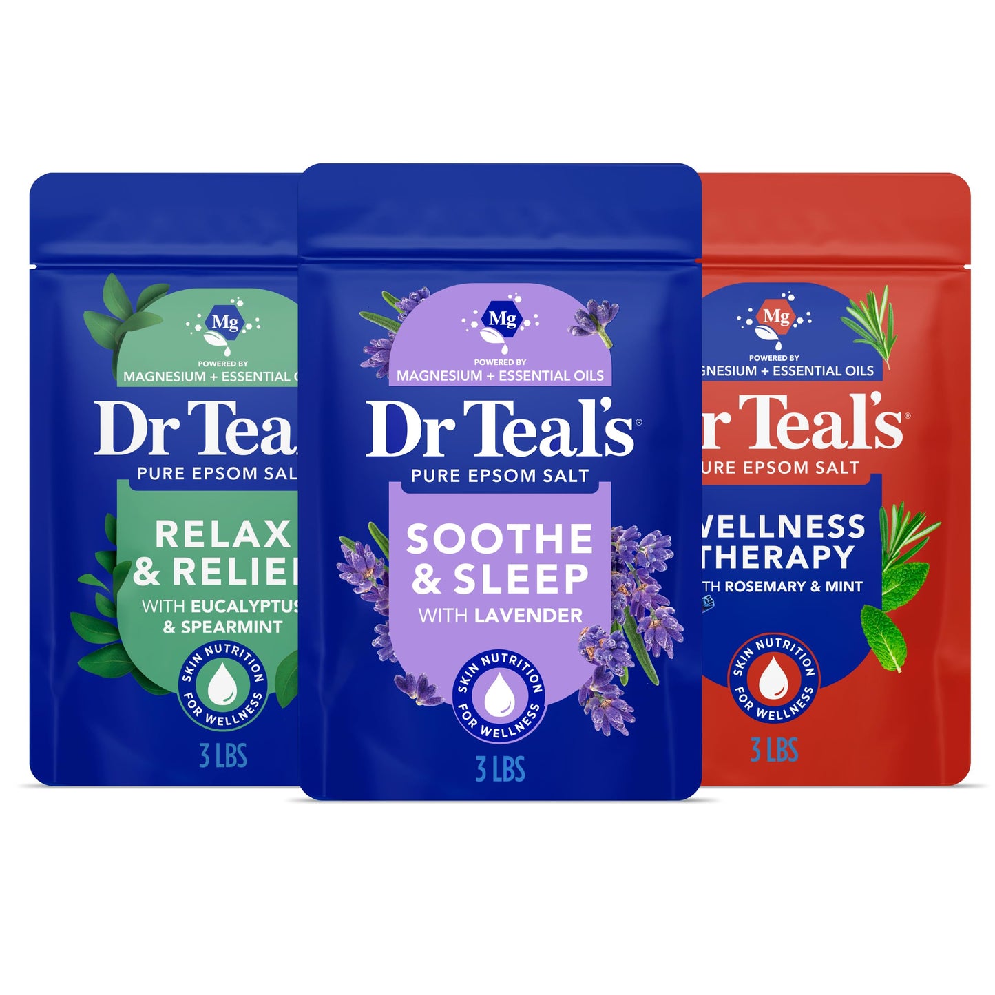 Dr Teal's Epsom Salt Magnesium Soak, Lavender, Eucalyptus & Wellness Trio, 3 lbs (Pack of 3) Beauty and Personal Care Dr Teal's