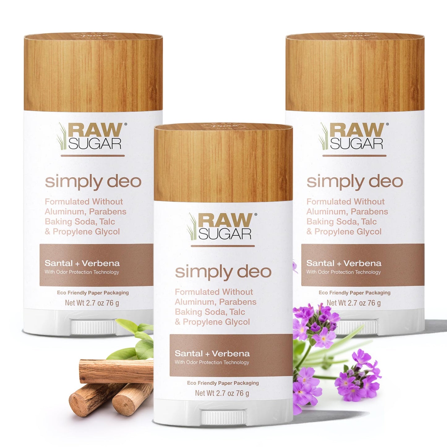 RAW SUGAR Aluminum Free Deodorant Stick, Simply Deo Bundle (Pack of 3) Whole Body Deodorant for Women & Men, Clean, Formulated without Aluminum Beauty and Personal Care RAW SUGAR