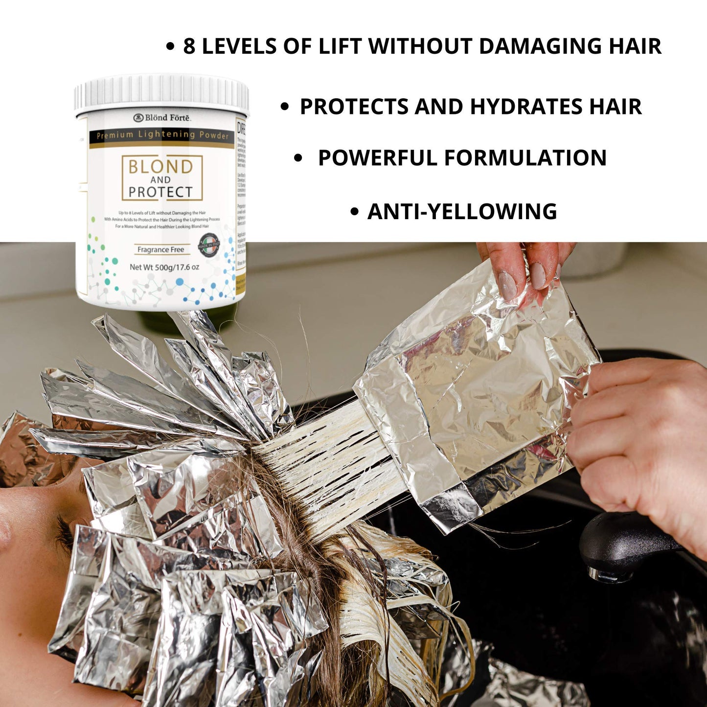 1.1 Pound Tub 8+ Level Hair Lightener Bleaching Powder Kit + 40 Volume Developer & 10 Bonus Items - Made in Italy by Blonde Forte Beauty & Personal Care PERFECT BLOND