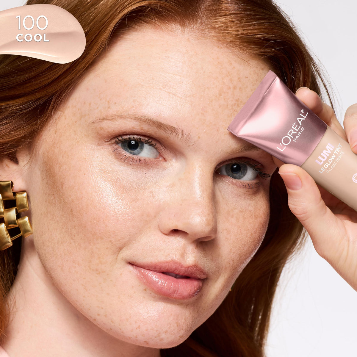 L'Oreal Paris Lumi Le Glow Tint Fluide Teinte, Lightweight Fluid Tint That Glow Like An Illuminator & Cover Like A Foundation, Cool/Froid 100, 0.84 Fl