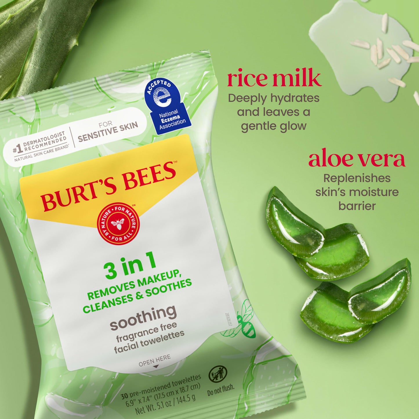 Burt’s Bees Soothing, Fragrance Free Facial Towelettes for Sensitive Skin, Aloe Vera, 100% Plant Based Cloths; 99% Natural Origin; Removes Makeup Beauty & Personal Care Burt's Bees